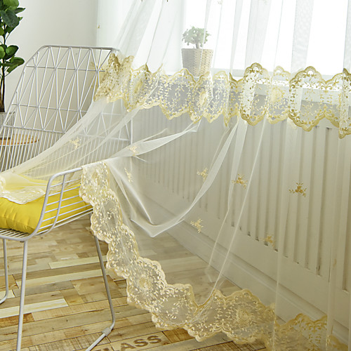 

Two Panel European Style Lace Embroidered Window Screen Living Room Bedroom Dining Room Children's Room Translucent Tulle