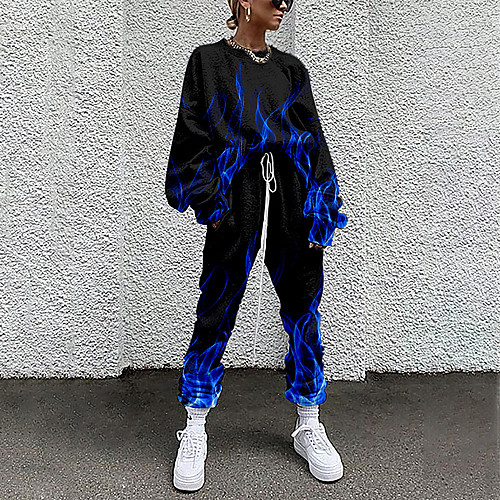 

Women's Streetwear Cinched Print Going out Casual / Daily Two Piece Set Sweatshirt Tracksuit Pant Loungewear Drawstring Print Tops
