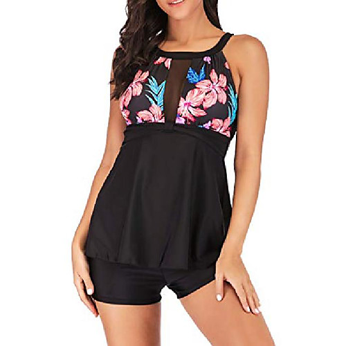 

yateen women's tankini set two piece high neck mesh ruched swimwear
