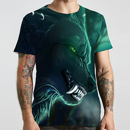 

Men's Unisex Tee T shirt 3D Print Graphic Prints Wolf Plus Size Print Short Sleeve Casual Tops Basic Designer Big and Tall Green