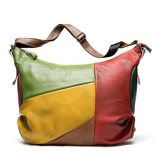 

genuine leather handbags retro messenger bag top layer cowhide ladies large-capacity stitching and color-wiping single diagonal bag direct sales