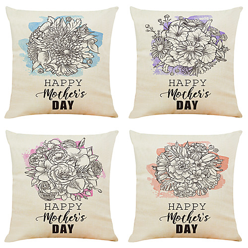 

Mother's Day Cushion Cover 4PCS Linen Soft Decorative Square Throw Pillow Cover Cushion Case Pillowcase for Sofa Bedroom 45 x 45 cm (18 x 18 Inch) Superior Quality Machine Washable