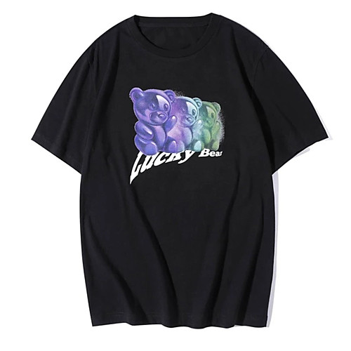 

Men's Tee T shirt Hot Stamping Graphic Prints Toy Bear Print Short Sleeve Casual Tops 100% Cotton Basic Designer Big and Tall Black