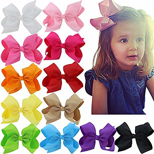 

6 Inch Hair Bows For Girls Big Large Grosgrain Ribbon Boutique Hair Bow Clips For Teens Toddlers Kids Set of 20
