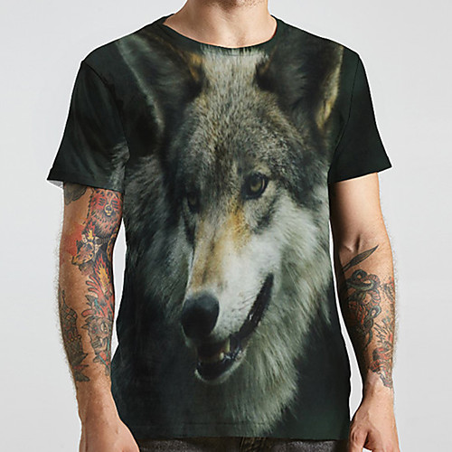

Men's Unisex Tee T shirt 3D Print Graphic Prints Wolf Plus Size Print Short Sleeve Casual Tops Basic Designer Big and Tall Black