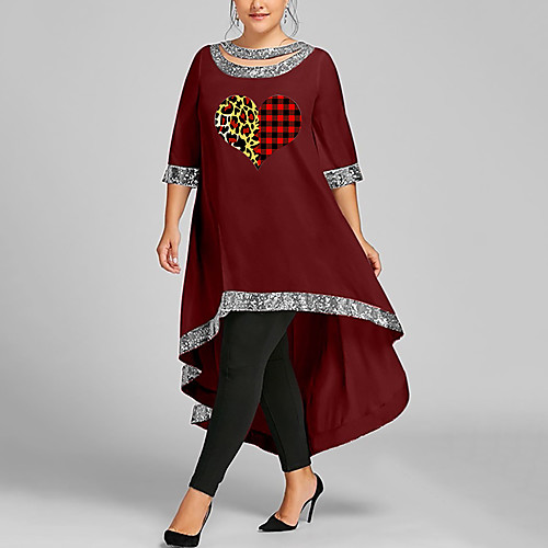 

Women's Plus Size Dresses Swing Dress Maxi long Dress 3/4 Length Sleeve Graphic Heart Patchwork Boho Spring & Summer White Black Wine XL XXL 3XL 4XL 5XL