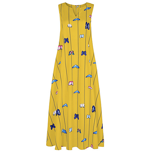 

Women's Swing Dress Maxi long Dress White Blue Yellow Blushing Pink Sleeveless Animal Print Summer V Neck Casual 2021 S M L XL XXL 3XL 4XL 5XL