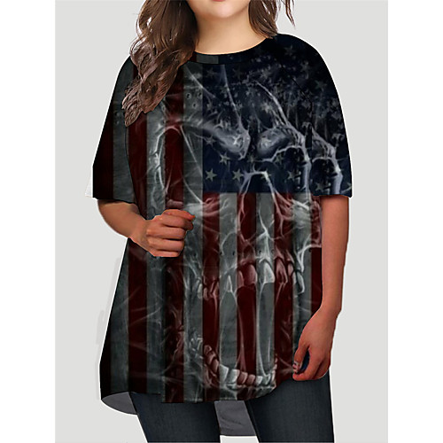 

Women's Plus Size Dresses T Shirt Dress Tee Dress Short Mini Dress Half Sleeve Graphic Skull Flag Print Basic Fall Black XL XXL 3XL 4XL 5XL / Holiday