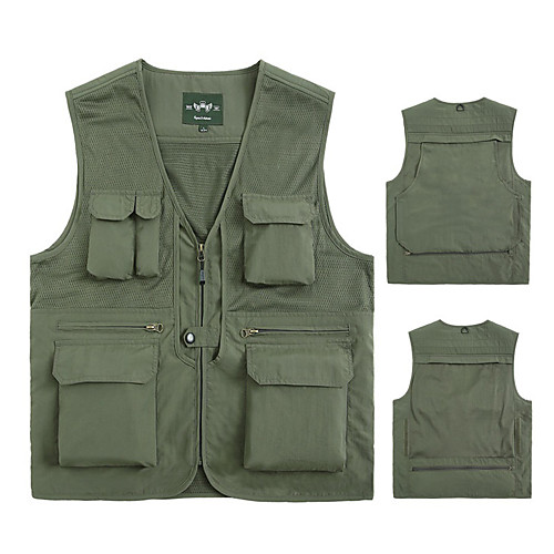 

Men's Hiking Vest / Gilet Fishing Vest Sleeveless Vest / Gilet Top Outdoor Lightweight Breathable Quick Dry Sweat wicking Summer Chinlon Polyester Solid Color Black Army Green Khaki Fishing Climbing