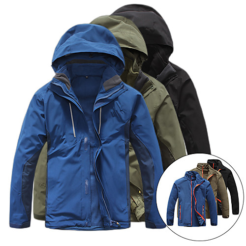 

Men's Hiking Jacket Hiking 3-in-1 Jackets Winter Outdoor Solid Color Windproof Fleece Lining Breathable Warm Winter Jacket Hunting Fishing Climbing Black Army Green Blue
