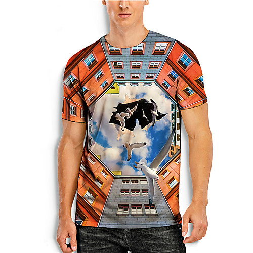 

Men's Tees T shirt 3D Print Graphic Prints Bird Animal Print Short Sleeve Daily Tops Casual Designer Big and Tall Orange