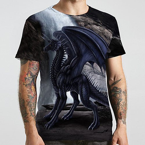 

Men's Unisex Tee T shirt 3D Print Graphic Prints Dinosaur Plus Size Print Short Sleeve Casual Tops Basic Designer Big and Tall Black