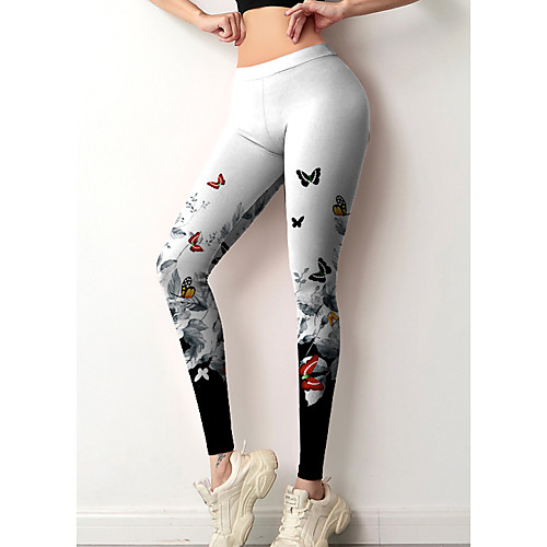 

Women's Colorful Fashion Comfort Leisure Sports Weekend Leggings Pants Butterfly Landscape Ankle-Length Sporty Elastic Waist Print White