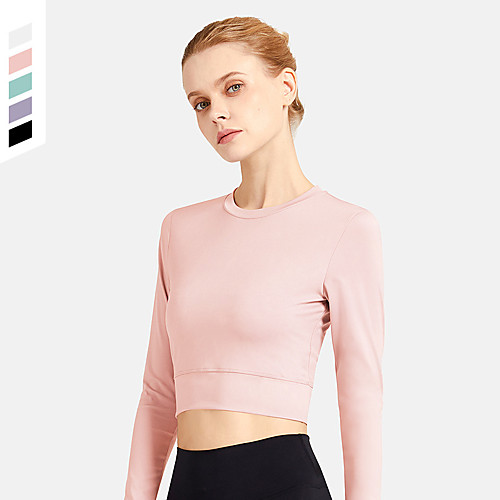 

Women's Crop Top Tee / T-shirt Crop Top Crew Neck Nylon Spandex Solid Color Sport Athleisure T Shirt Top Long Sleeve Quick Dry Breathable Soft Comfortable Everyday Use Casual Daily Outdoor