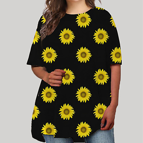 

Women's Plus Size Dresses T Shirt Dress Tee Dress Short Mini Dress Half Sleeve Floral Graphic Print Basic Spring & Summer Light Yellow Black XL XXL 3XL 4XL 5XL / Going out