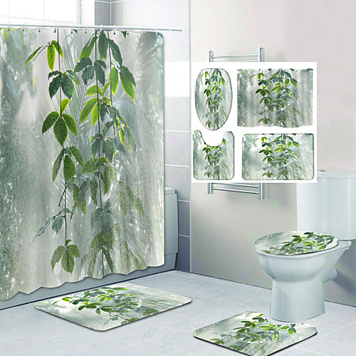 

Misty Forest Pattern Printing Bathroom Shower Curtain Leisure Toilet Four-Piece Design
