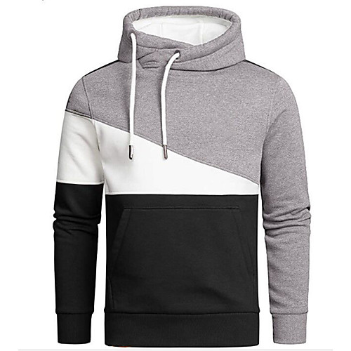 

Men's Pullover Hoodie Sweatshirt Color Block Front Pocket Daily Fitness Sportswear Thin fleece Hoodies Sweatshirts Black Light Grey Dark Gray