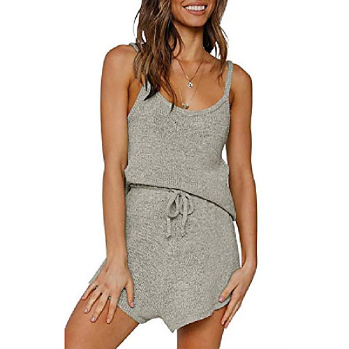 

saodimallsu womens two piece outfits sets loose sexy spaghetti strap sleeveless knit tunic tank tops high waist shorts gray