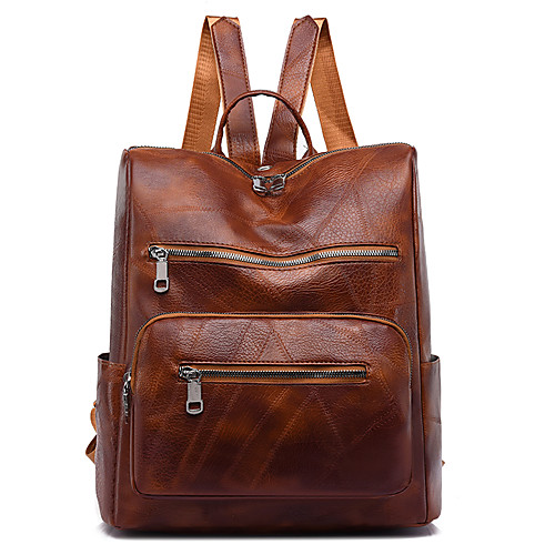

Women's PU Leather School Bag Rucksack Commuter Backpack Waterproof Zipper Daily Backpack Wine Black Brown Coffee