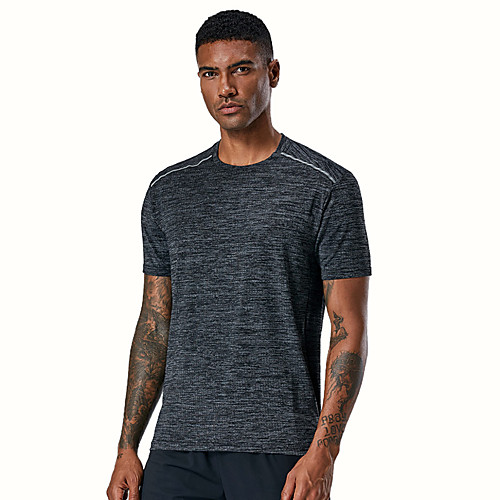 

Men's Short Sleeve Running Shirt Tee Tshirt Top Athletic Athleisure Nylon Breathable Quick Dry Moisture Wicking Yoga Fitness Gym Workout Running Training Sportswear Stripes Plus Size Blue Dark Gray