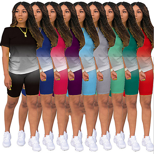 

Women's 2 Piece Tracksuit Jogging Suit Casual Athleisure Short Sleeve 2pcs Lightweight Breathable Soft Fitness Running Jogging Track and Field Exercise Sportswear Color Gradient Normal Clothing Suit