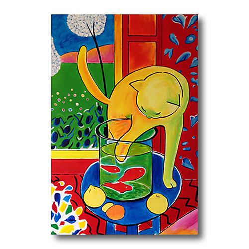 

Stretched Oil Painting Hand Painted Canvas Abstract Comtemporary Modern High Quality Cute Cat Cartoon Ready to Hang