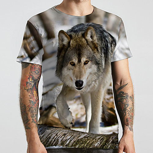 

Men's Unisex Tee T shirt 3D Print Graphic Prints Wolf Plus Size Print Short Sleeve Casual Tops Basic Designer Big and Tall Gray