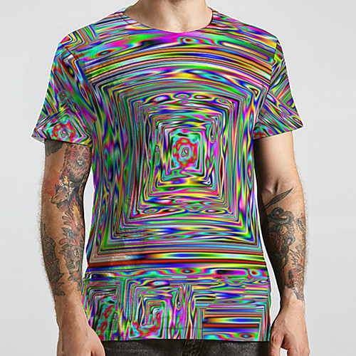 

Men's Unisex Tee T shirt 3D Print Graphic Prints Geometry Plus Size Print Short Sleeve Casual Tops Basic Designer Big and Tall Rainbow