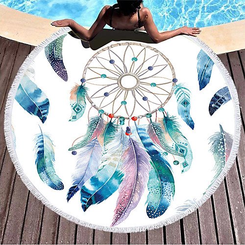 

factory direct sale dream catcher round printed beach towel microfiber plus tassels feel soft and customizable logo