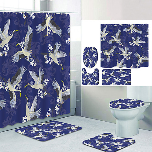 

Hundred Birds Chaofeng Digital Printing Four-piece Set Shower Curtains and Hooks Modern Polyester Machine Made Waterproof Bathroom