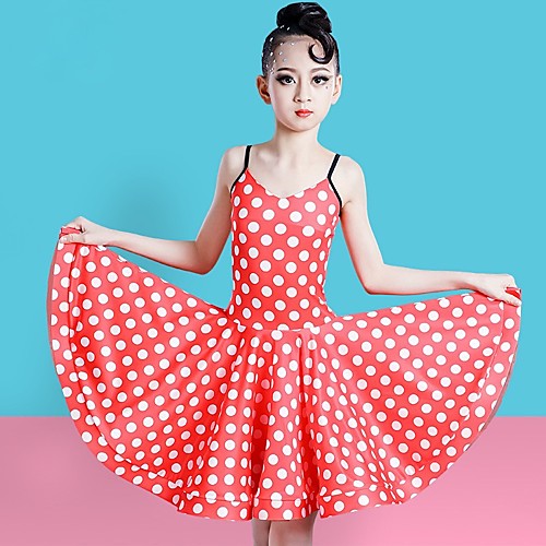 

Latin Dance Dress Printing Girls' Training Performance Sleeveless Natural Tulle