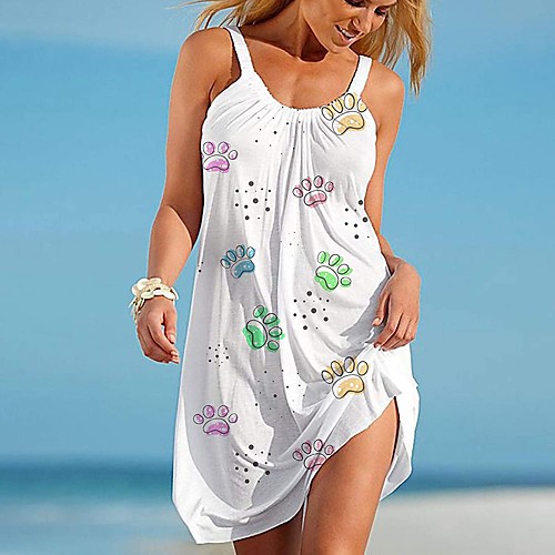 

2021 summer ebay amazon wish casual women's suspender dress dog paw print sexy beach dress