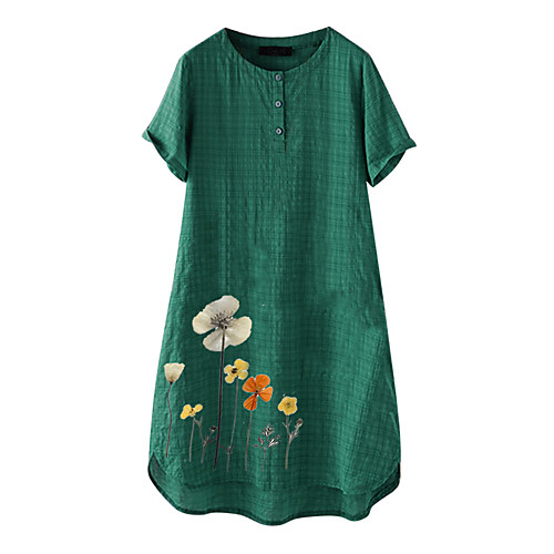 

Women's Plus Size Dresses A Line Dress Knee Length Dress Short Sleeve Floral Graphic Summer Orange Green M L XL 2XL 3XL