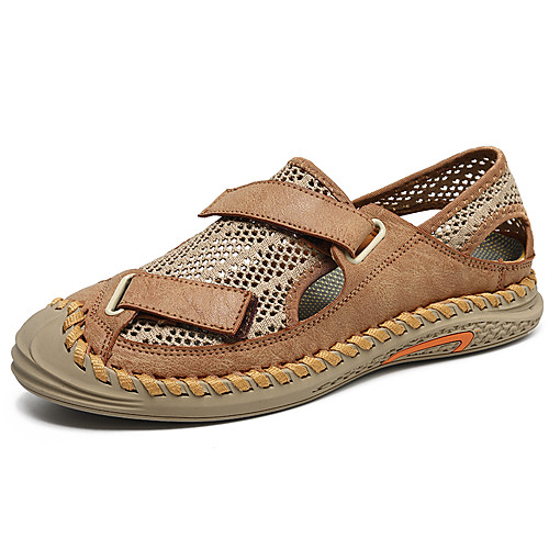 

Men's Sandals Beach Roman Shoes Daily Mesh Breathable Non-slipping Wear Proof Black Khaki Spring Summer