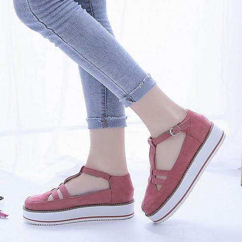 

Women's Sandals Flat Heel Round Toe PU Solid Colored Black Blue Pink