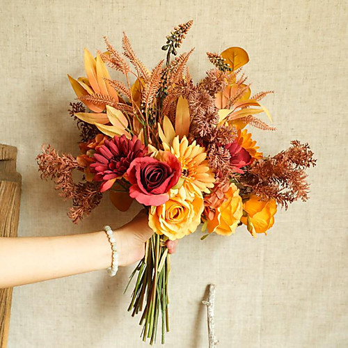 

Head Multi Style Simulation Flower Autumn Series Bouquet Rose Chrysanthemum Withered Grass Leaves