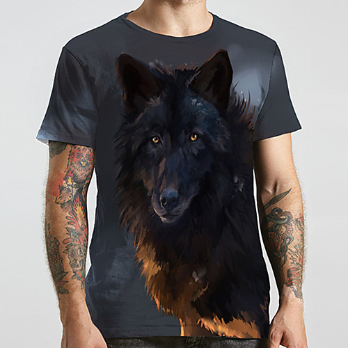 

Men's Unisex Tee T shirt 3D Print Graphic Prints Wolf Plus Size Print Short Sleeve Casual Tops Basic Designer Big and Tall Gray