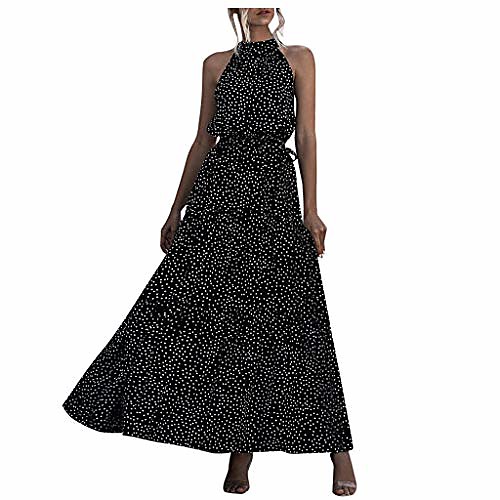 

aurorax 2020 new womens bohemian casual floral printed maxi dress summer soft sleeveless dress with belt (black 13, l)