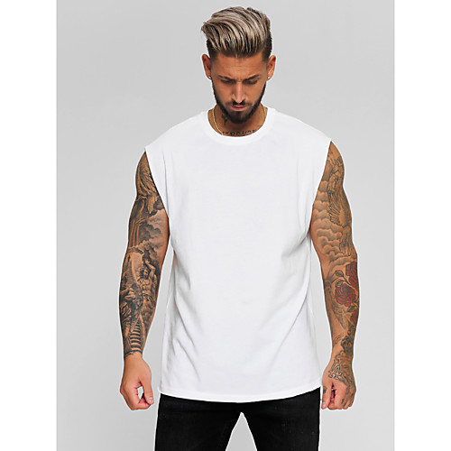 

Men's Sleeveless Running Tank Top Singlet Top Casual Athleisure Summer Cotton Breathable Soft Sweat Out Fitness Gym Workout Running Jogging Exercise Sportswear Solid Colored White Black Activewear