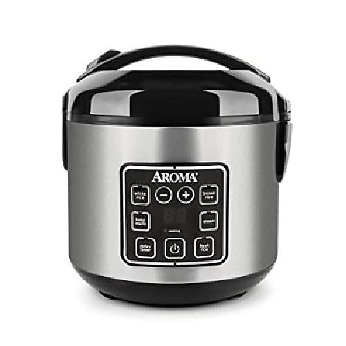 

aroma utensils 2-8 cups (boiled) digital cool-touch rice cooker and food steamer, stainless steel, 8 cups, silver