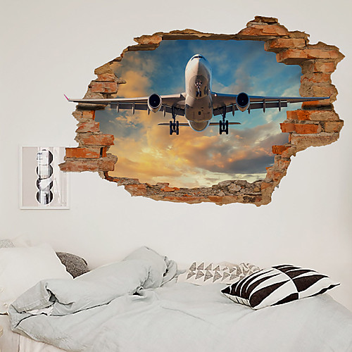 

3D New Broken Wall Air Plane Living Room Bedroom Corridor Decoration Can Be Removed Stickers