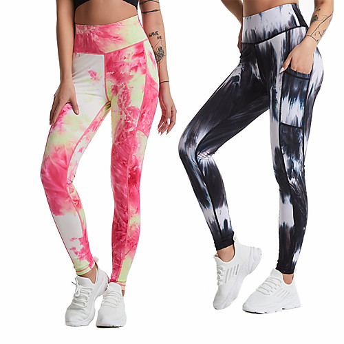 

Women's High Waist Running Tights Leggings Yoga Pants Jogger Pants Side Pockets Pocket Cropped Leggings Tights Leggings Tummy Control Butt Lift Color Gradient PinkRed Black Yoga Fitness Gym Workout