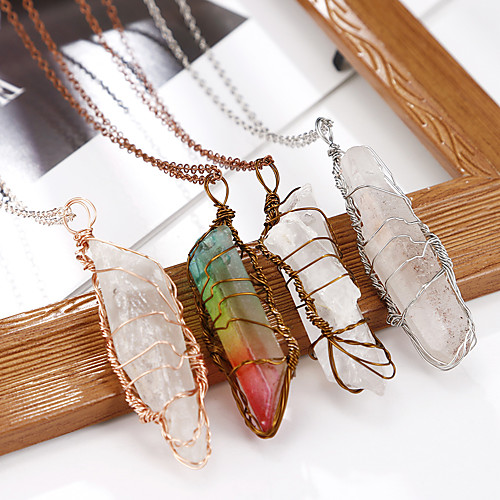 

natural white crystal color-plated hexagonal pillar tree of life necklace