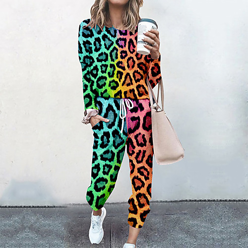 

Women's Basic Streetwear Leopard Vacation Casual / Daily Two Piece Set Tracksuit T shirt Pant Loungewear Drawstring Print Tops