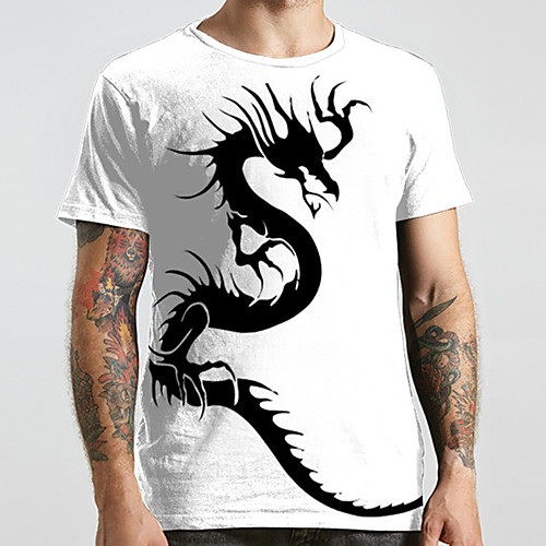 

Men's Unisex Tee T shirt 3D Print Dragon Graphic Prints Plus Size Print Short Sleeve Casual Tops Basic Designer Big and Tall White