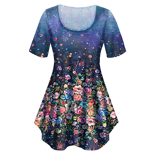 

Women's Plus Size Print Floral Graphic T shirt Large Size Crewneck Short Sleeve Basic Tops XL XXL 3XL Blue Big Size