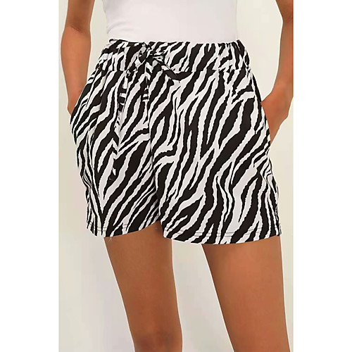 

Women's Basic Chino Comfort Casual Weekend Shorts Pants Zebra Animal Short Elastic Drawstring Design Print Black