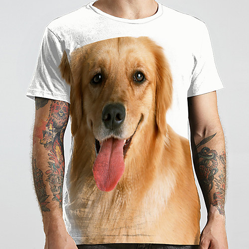 

Men's Unisex Tee T shirt 3D Print Dog Graphic Prints Animal Plus Size Print Short Sleeve Casual Tops Basic Designer Big and Tall White