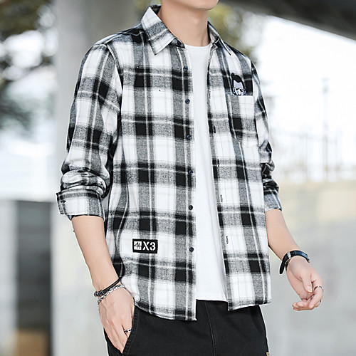 

Men's Shirt Lattice Long Sleeve Daily Tops Black / Red Black / White Gray / White