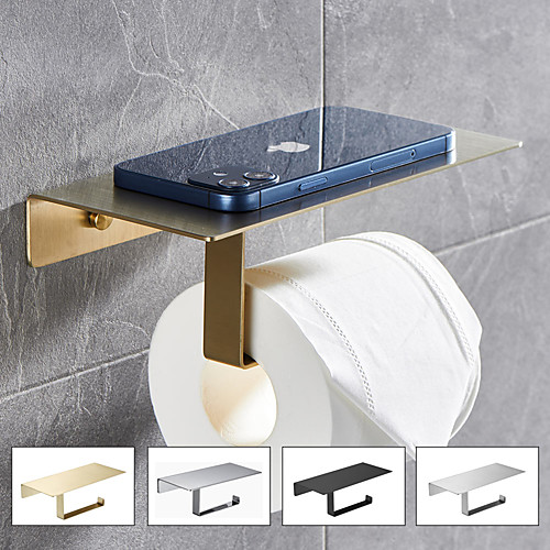 

Multi-function Toilet Paper Shelf with Phone Storage Stainless Steel Storage Roll Holder Wall-mounted with Screws for Bathroom